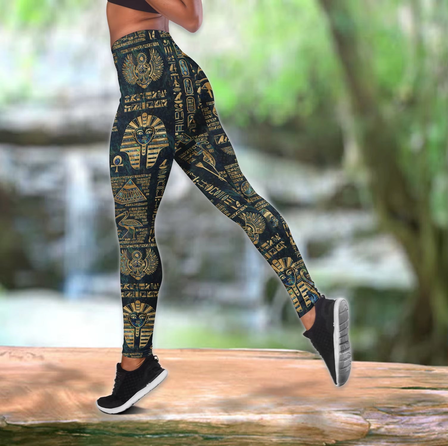 Egyptian Hieroglyphs and Deities 3D Printed Hollow Tank Top & Leggings Set Fitness Female Full Length Leggings Yoga Pants LKB-19