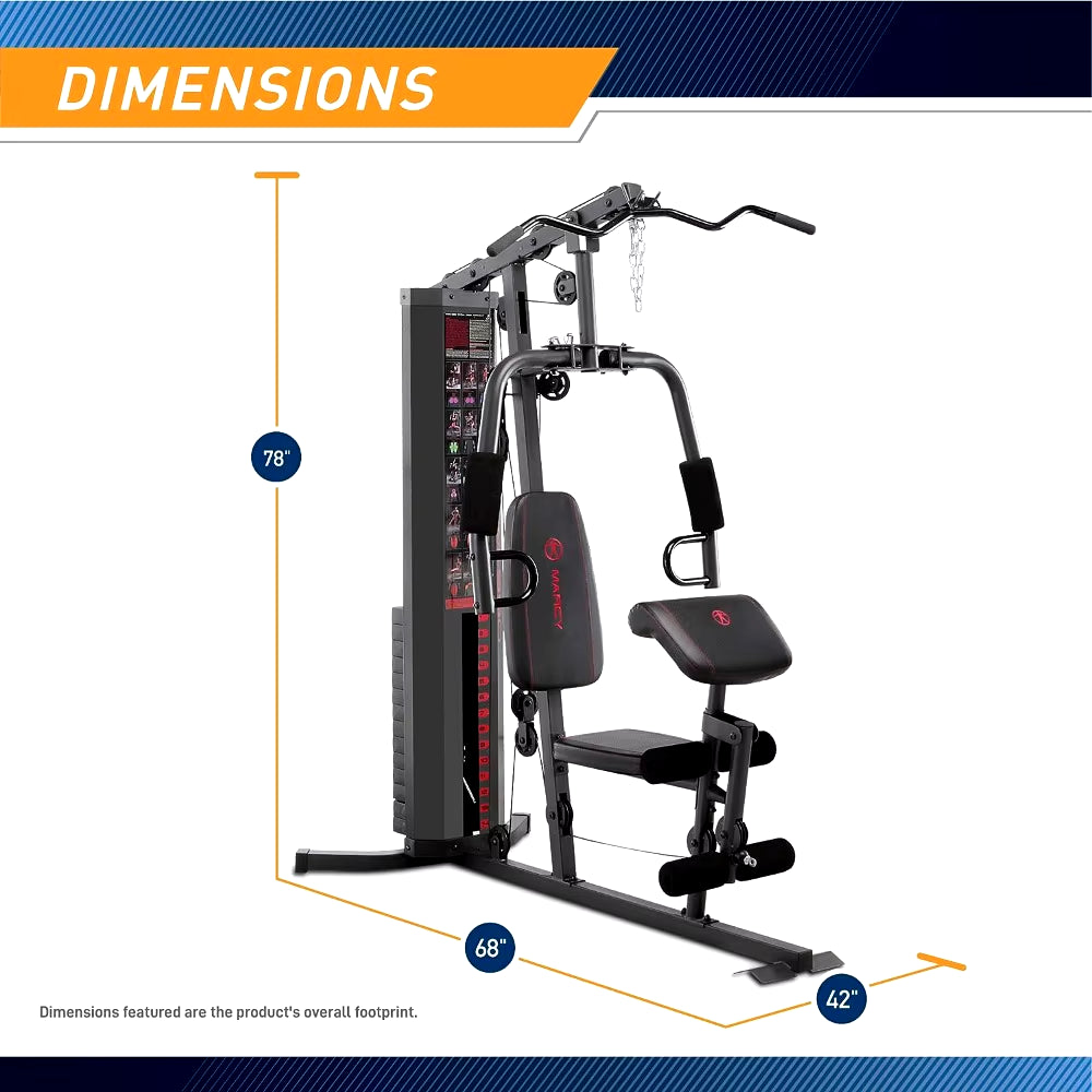 Dual Functioning Body Fitness Workout 150 Pound Stack Home Gym System with Adjustable Preacher Curler Pad and Overhead