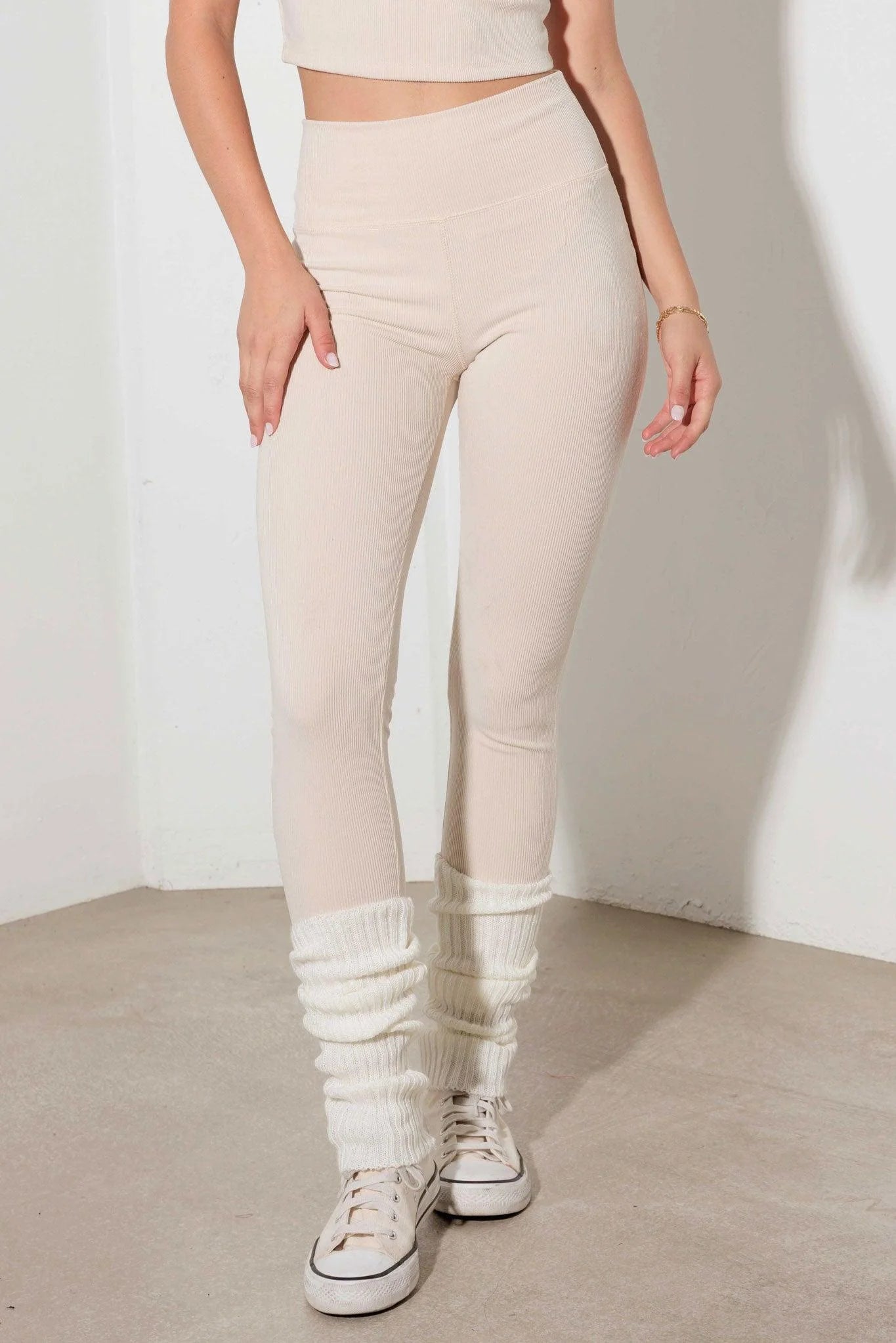 Contrast Trim Ribbed Crop Top High Waist Leggings Set