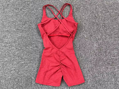 Sexy Backless Scrunch Sporty Tight Jumpsuit Raises Butt Playsuit Women Romper Summer Gym Fitness Short Overalls One Pieces Set