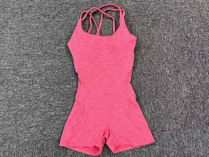 Sexy Backless Scrunch Sporty Tight Jumpsuit Raises Butt Playsuit Women Romper Summer Gym Fitness Short Overalls One Pieces Set