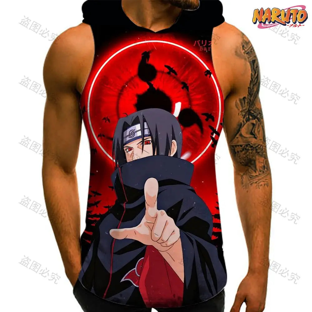 Anime Sleeveless Hooded Gym Shirt