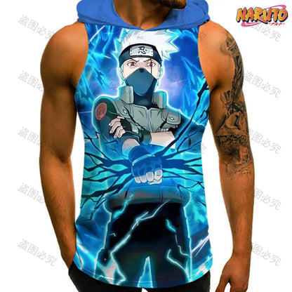 Anime Sleeveless Hooded Gym Shirt