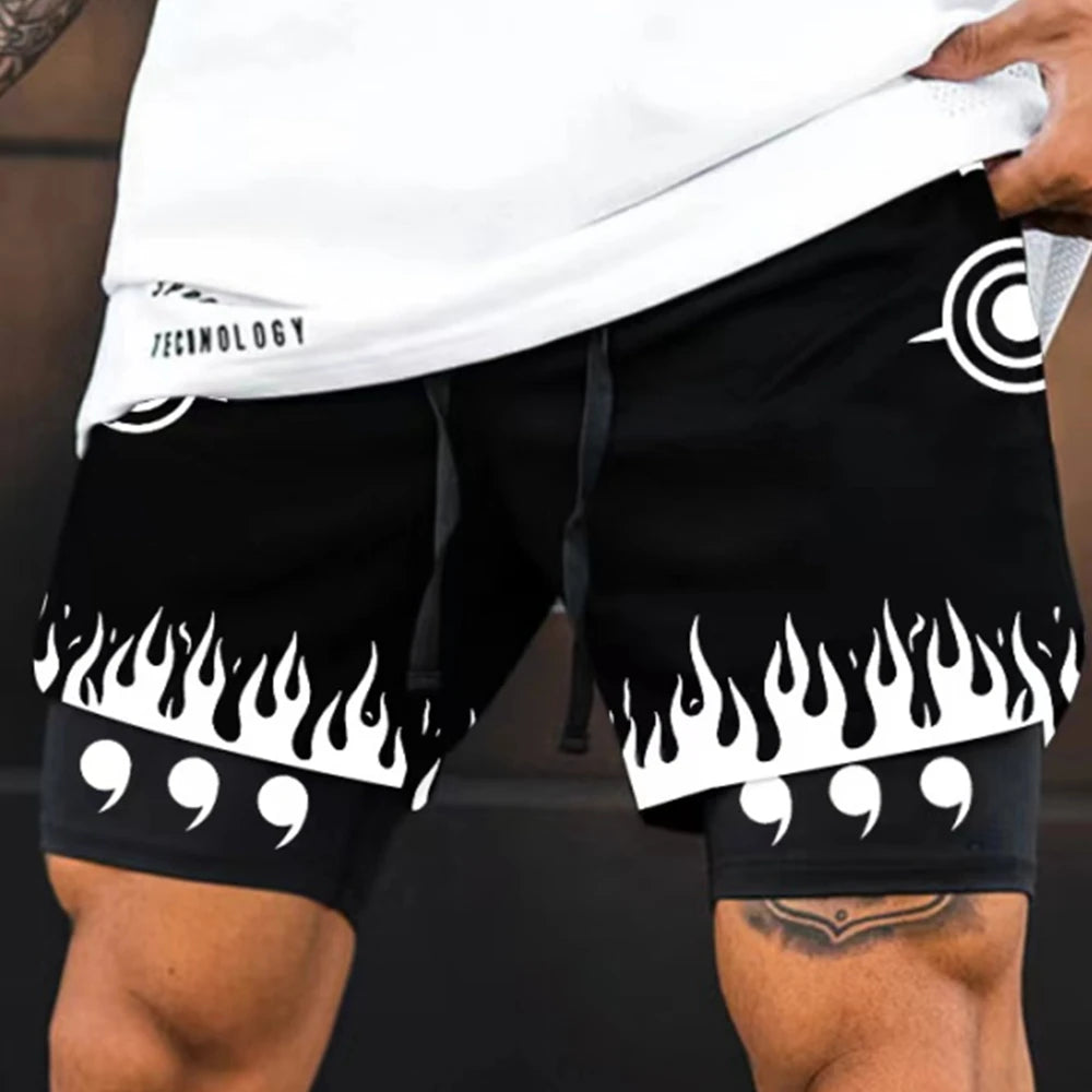 Anime Gym Shorts Double Layer 2-In-1