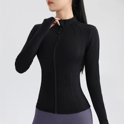 Full Zip Yoga Top With Thumbholes