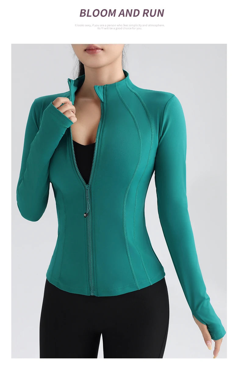 Full Zip Yoga Top With Thumbholes