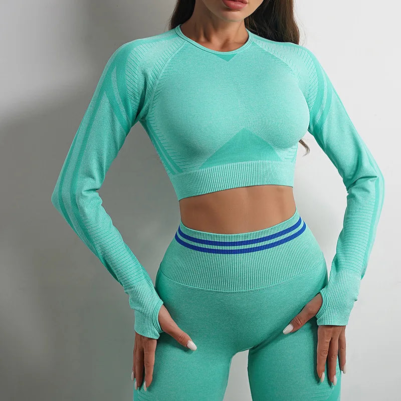 2Pcs Women's Activewear , Long-sleeved and Bra sets