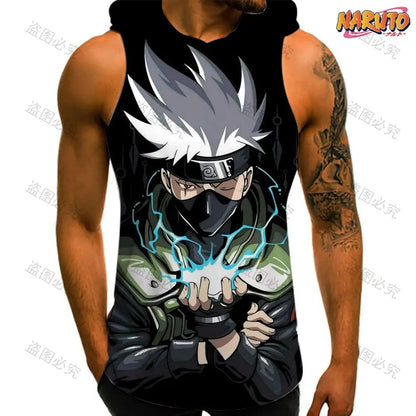 Anime Sleeveless Hooded Gym Shirt