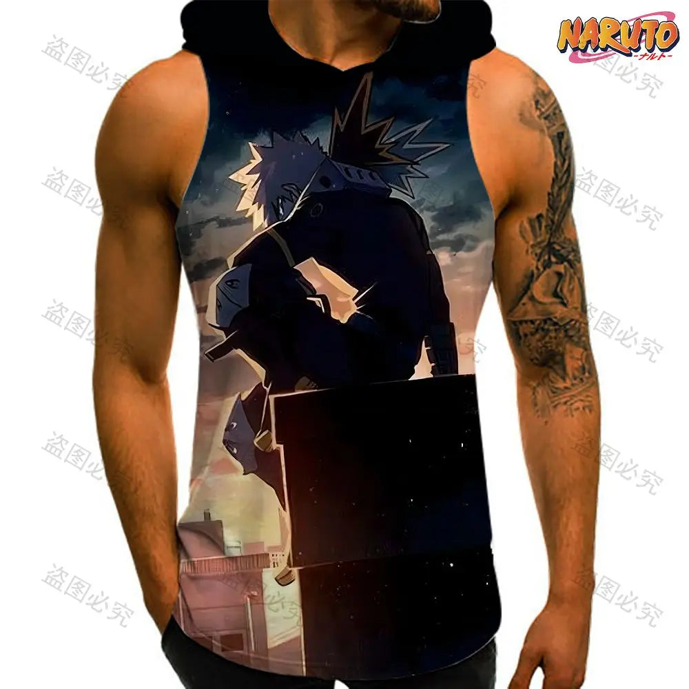 Anime Sleeveless Hooded Gym Shirt