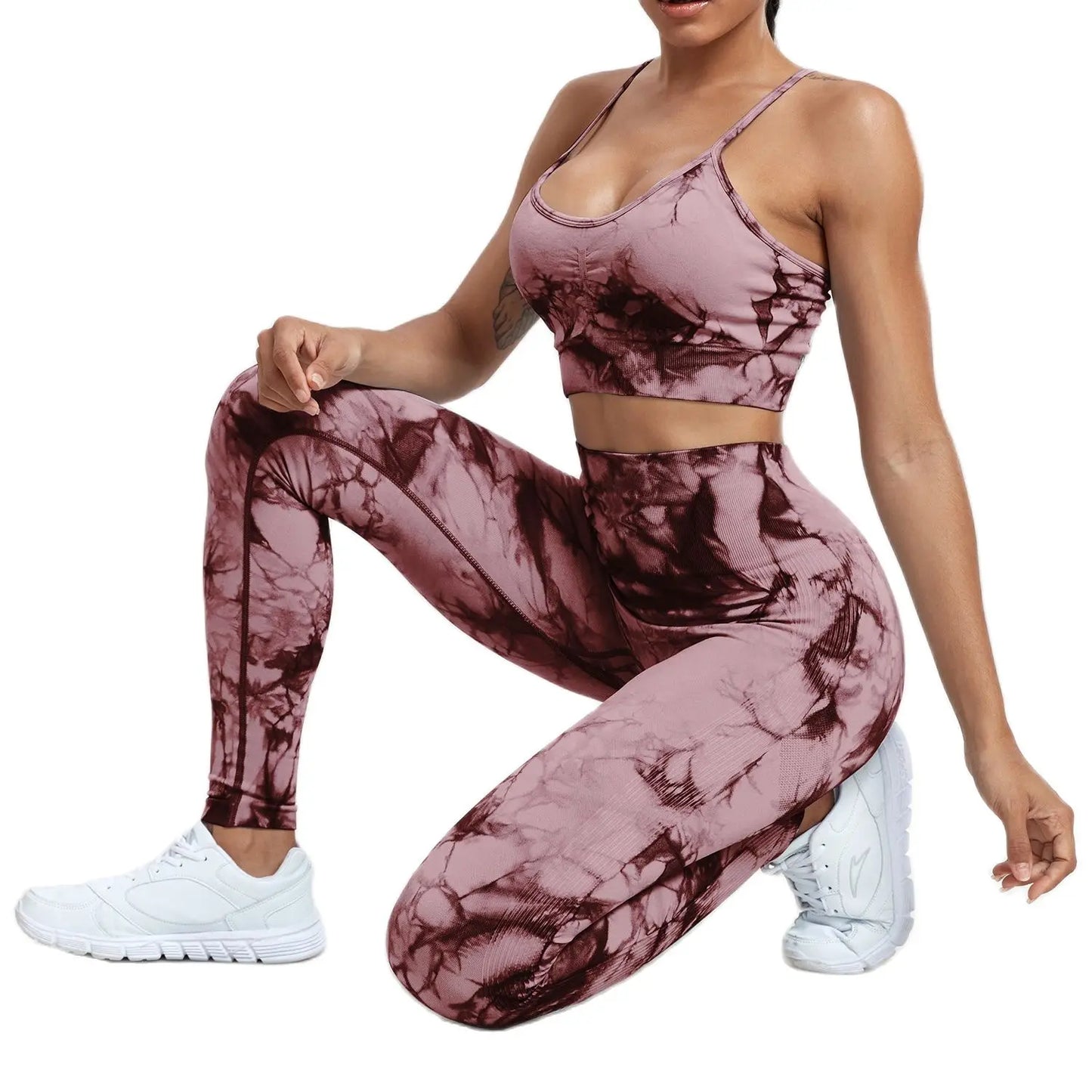 Tie Dye Yoga Set Seamless Fitness Suit