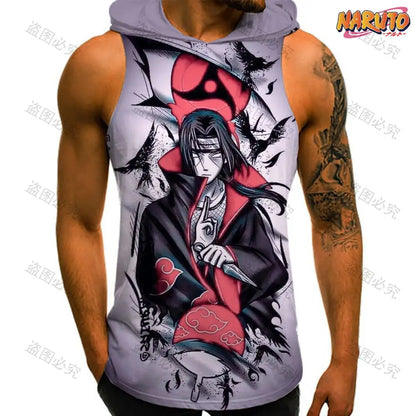 Anime Sleeveless Hooded Gym Shirt