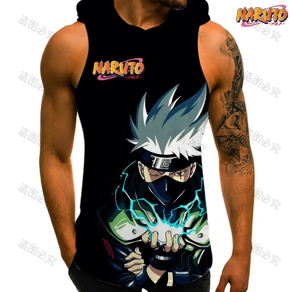 Anime Sleeveless Hooded Gym Shirt