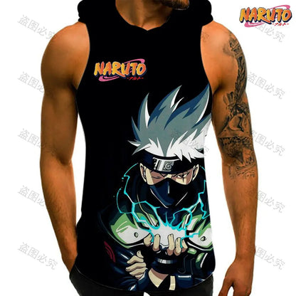 Anime Sleeveless Hooded Gym Shirt