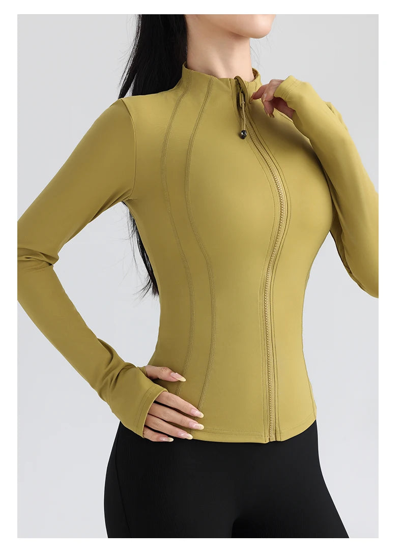 Full Zip Yoga Top With Thumbholes