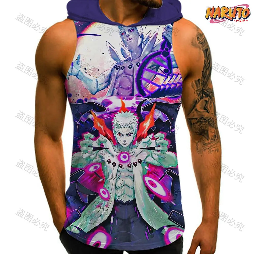 Anime Sleeveless Hooded Gym Shirt