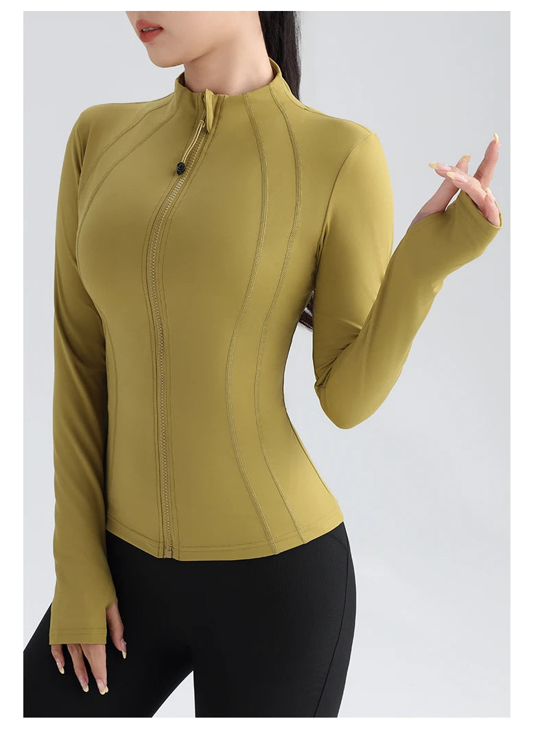 Full Zip Yoga Top With Thumbholes