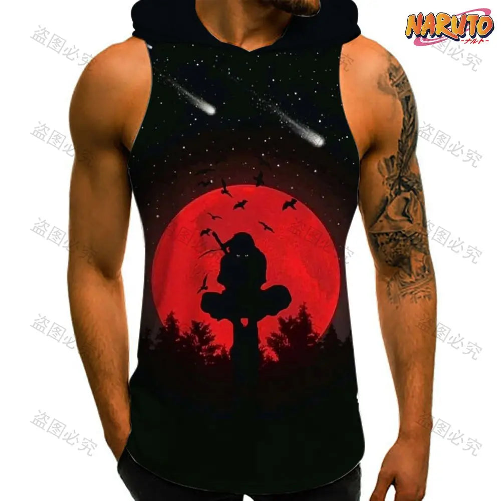 Anime Sleeveless Hooded Gym Shirt