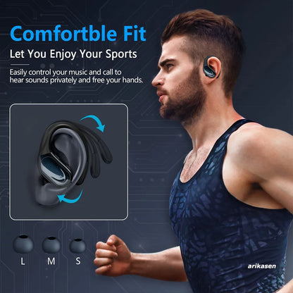 Wireless Earbuds Sport Bluetooth 5.3 Headphones with Noise Cancelling Mic 75H Hifi Stereo over Ear Bud LED Display USB-C IPX6