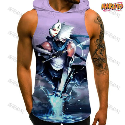 Anime Sleeveless Hooded Gym Shirt