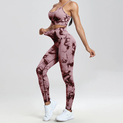 Tie Dye Yoga Set Seamless Fitness Suit