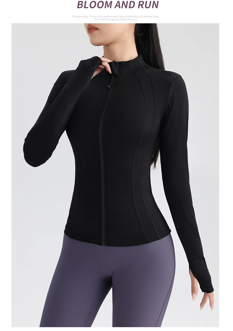 Full Zip Yoga Top With Thumbholes