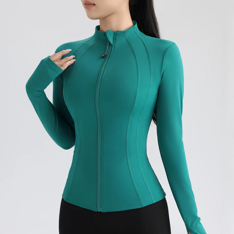 Full Zip Yoga Top With Thumbholes