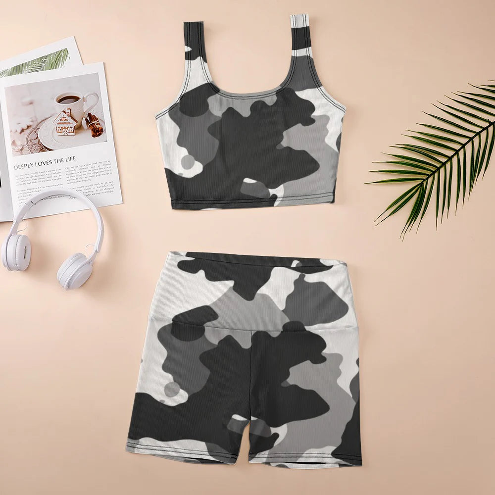 Shabella Camouflage Tank Top and Biker Shorts 2 Piece Yoga Set