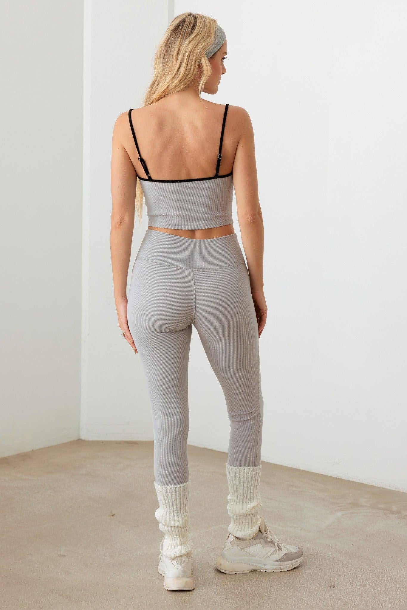 Contrast Trim Ribbed Crop Top High Waist Leggings Set